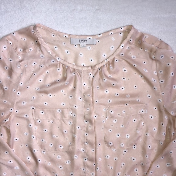 LOFT Sheer Daisy Floral Light Pink Long Sleeve Blouse - Picture 2 of 6